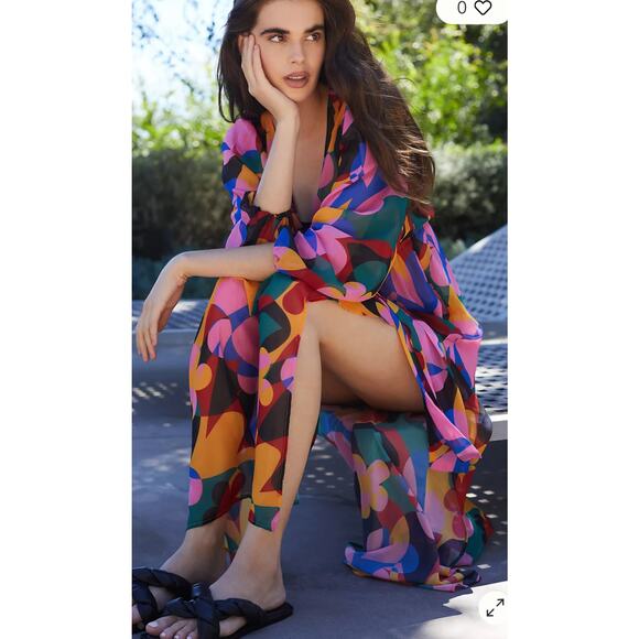 ANTHROPOLOGIE Beach Riot Shiloh Cutout Cover-Up Maxi Dress Sz Large Geo Floral - Picture 5 of 11